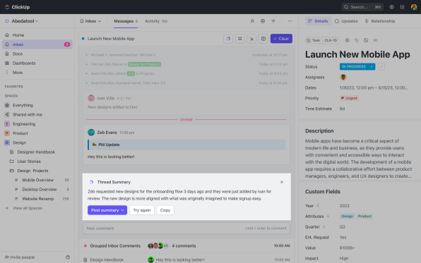 ClickUp AI Software Thread Summary