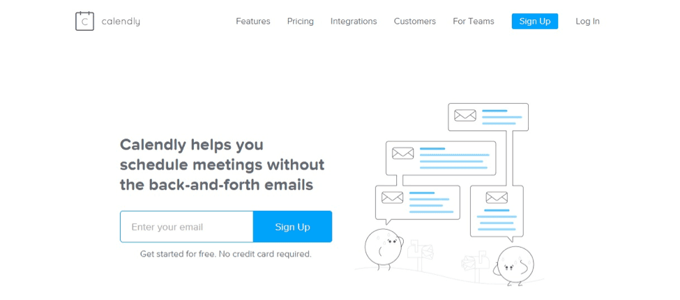 Header section of Calendly's website Header section of Calendly's website