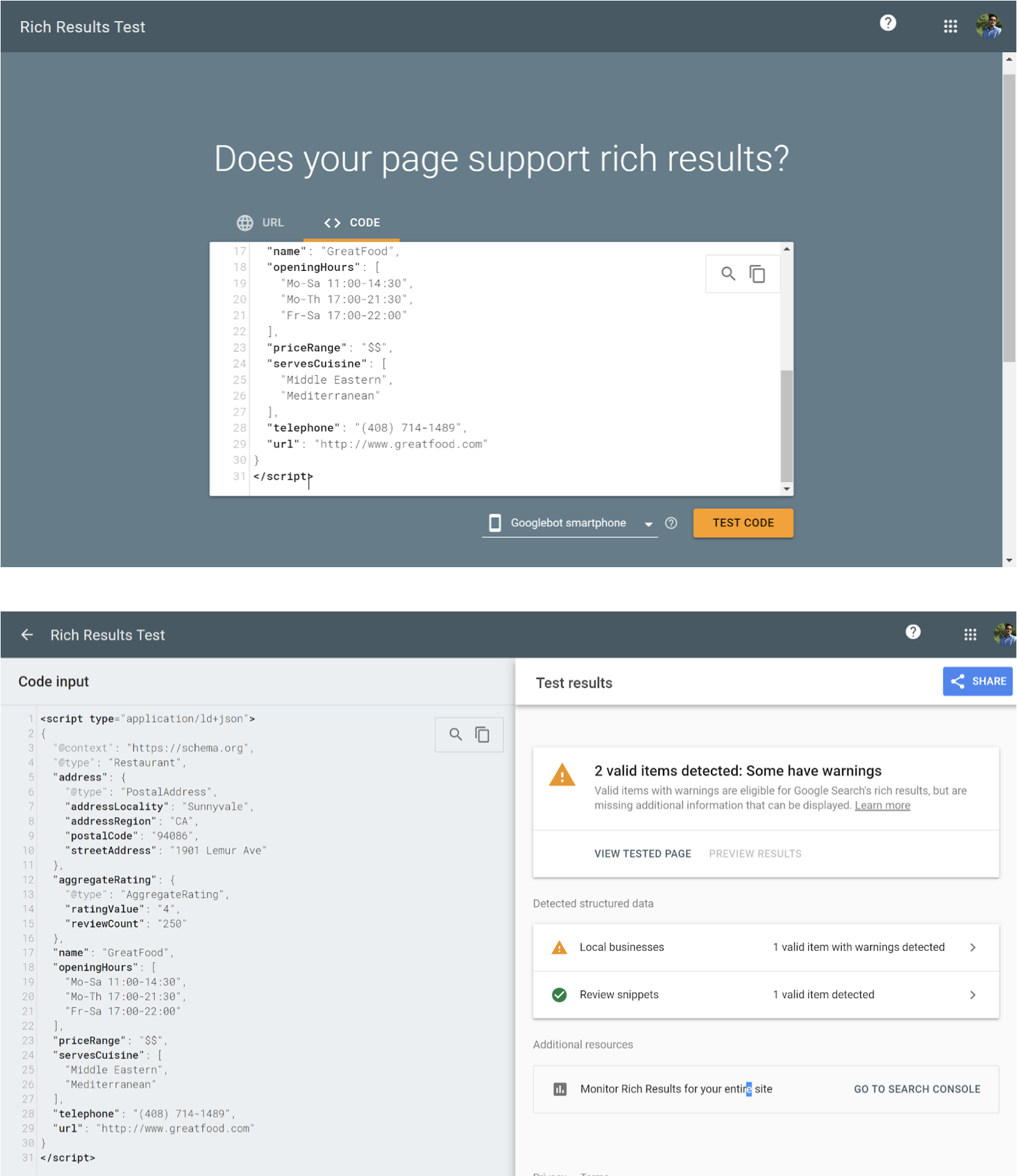 local schema rich results test