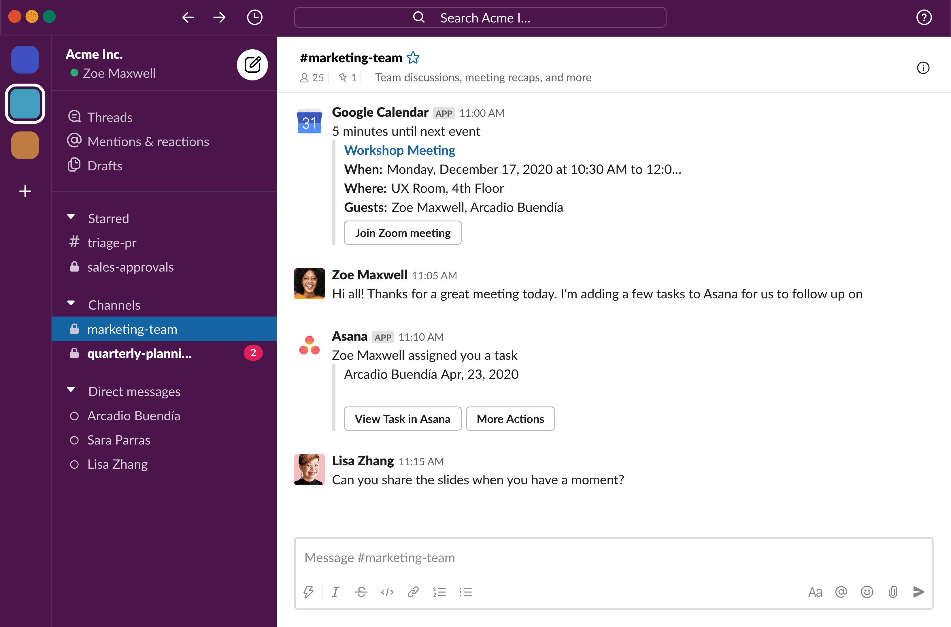 Slack messaging tools screenshot Slack messaging tools screenshot