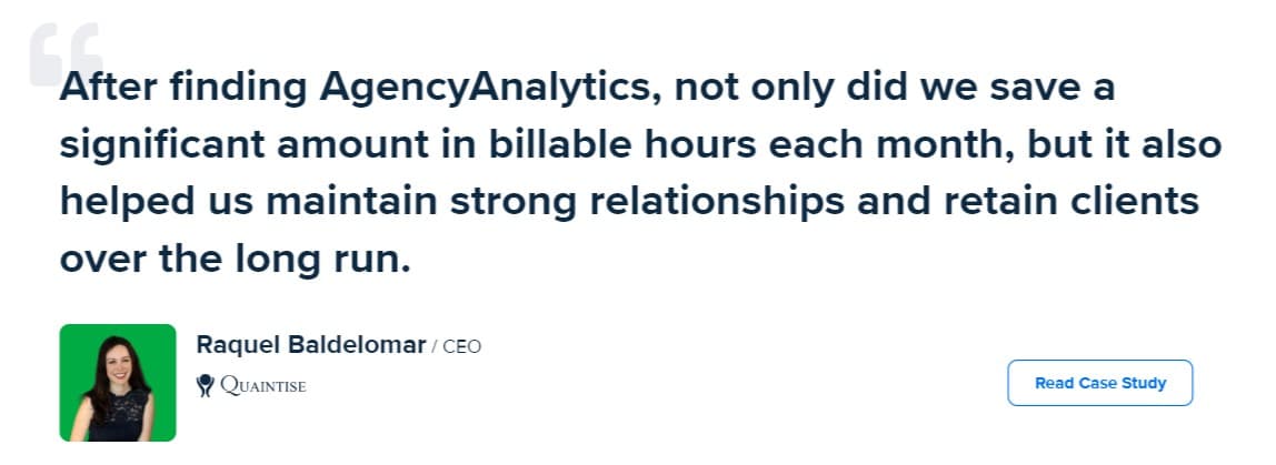 AgencyAnalytics Testimonial Raquel Baldelomar