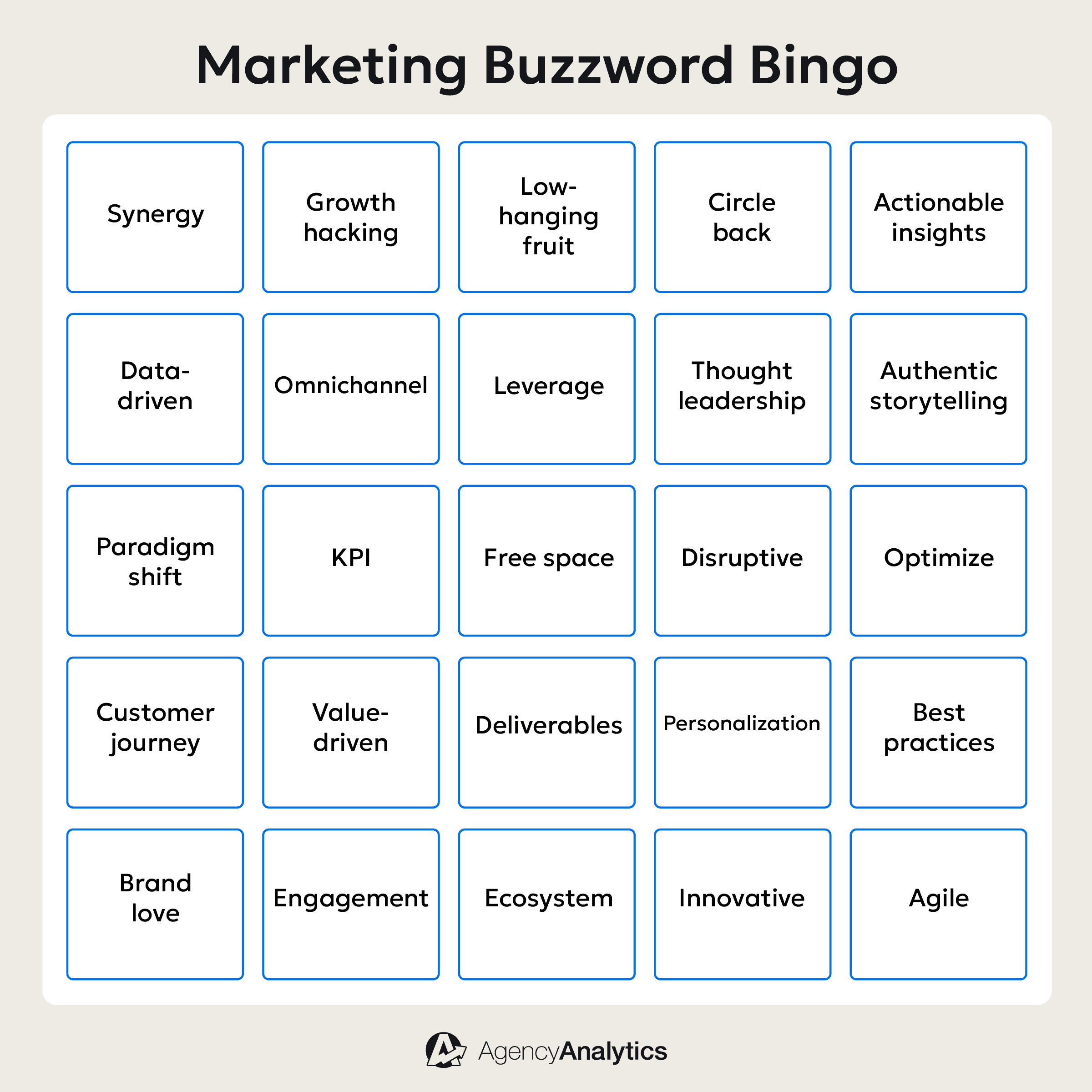 A downloadable marketing buzzword bingo card A downloadable marketing buzzword bingo card