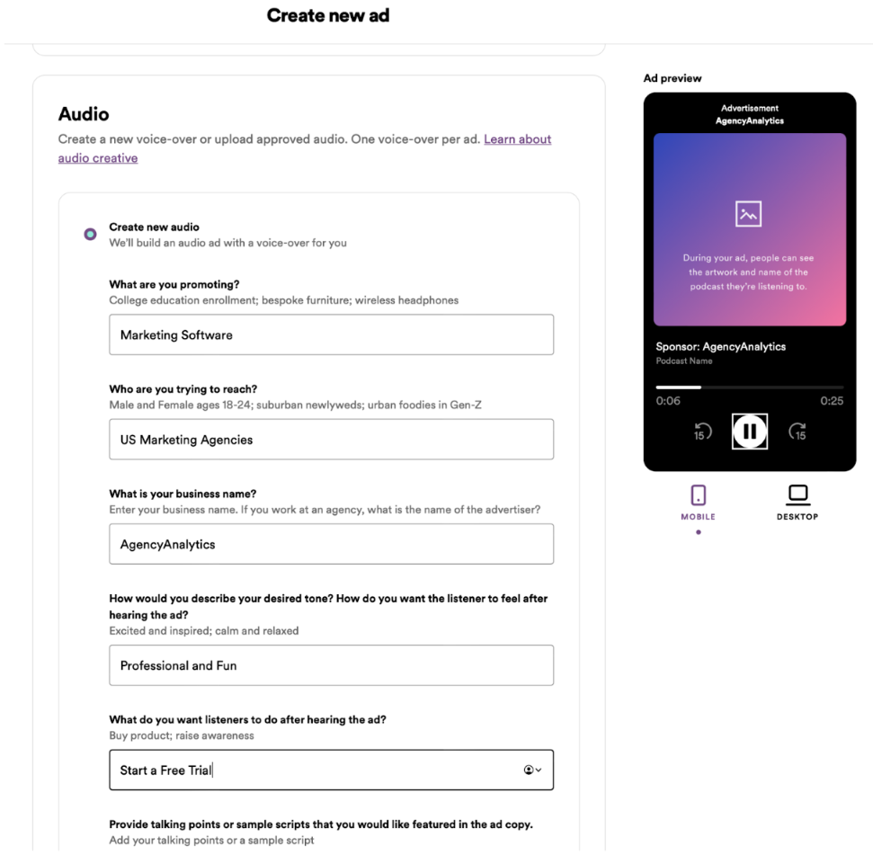 Creating A New Audio Ad In Spotify Ads Studio