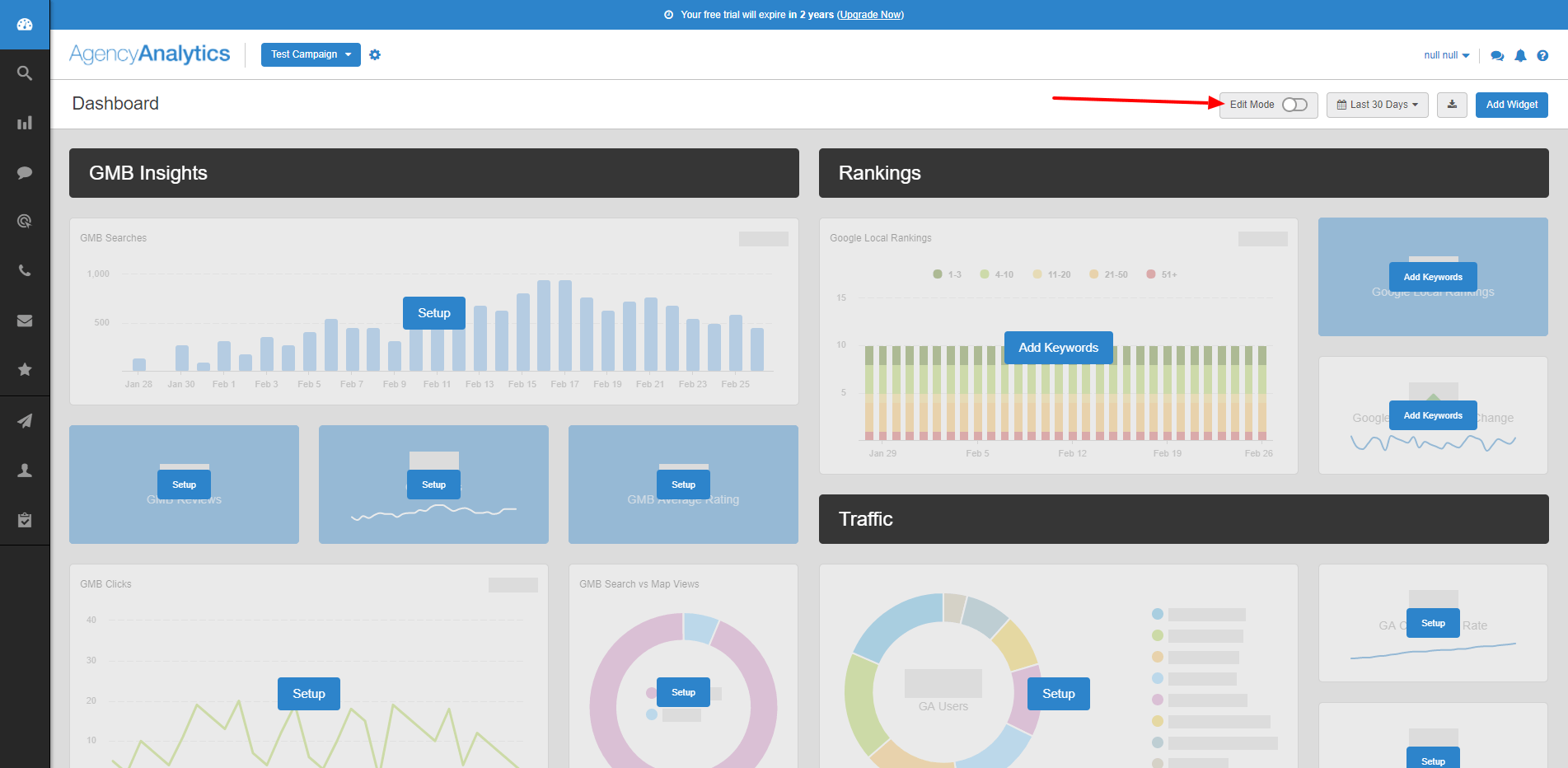 Edit mode marketing dashboard