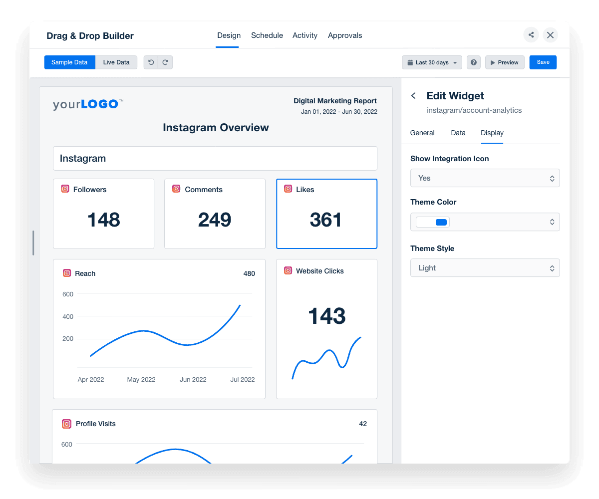 example of the white-label drag-and-drop report builder in a client report from AgencyAnalytics