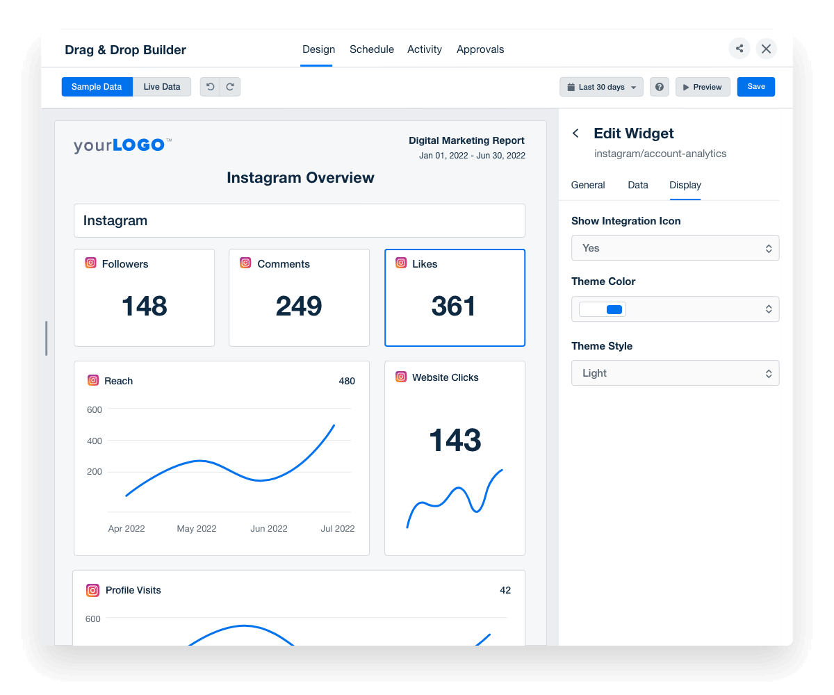 example of the drag and drop report builder in a client report from AgencyAnalytics