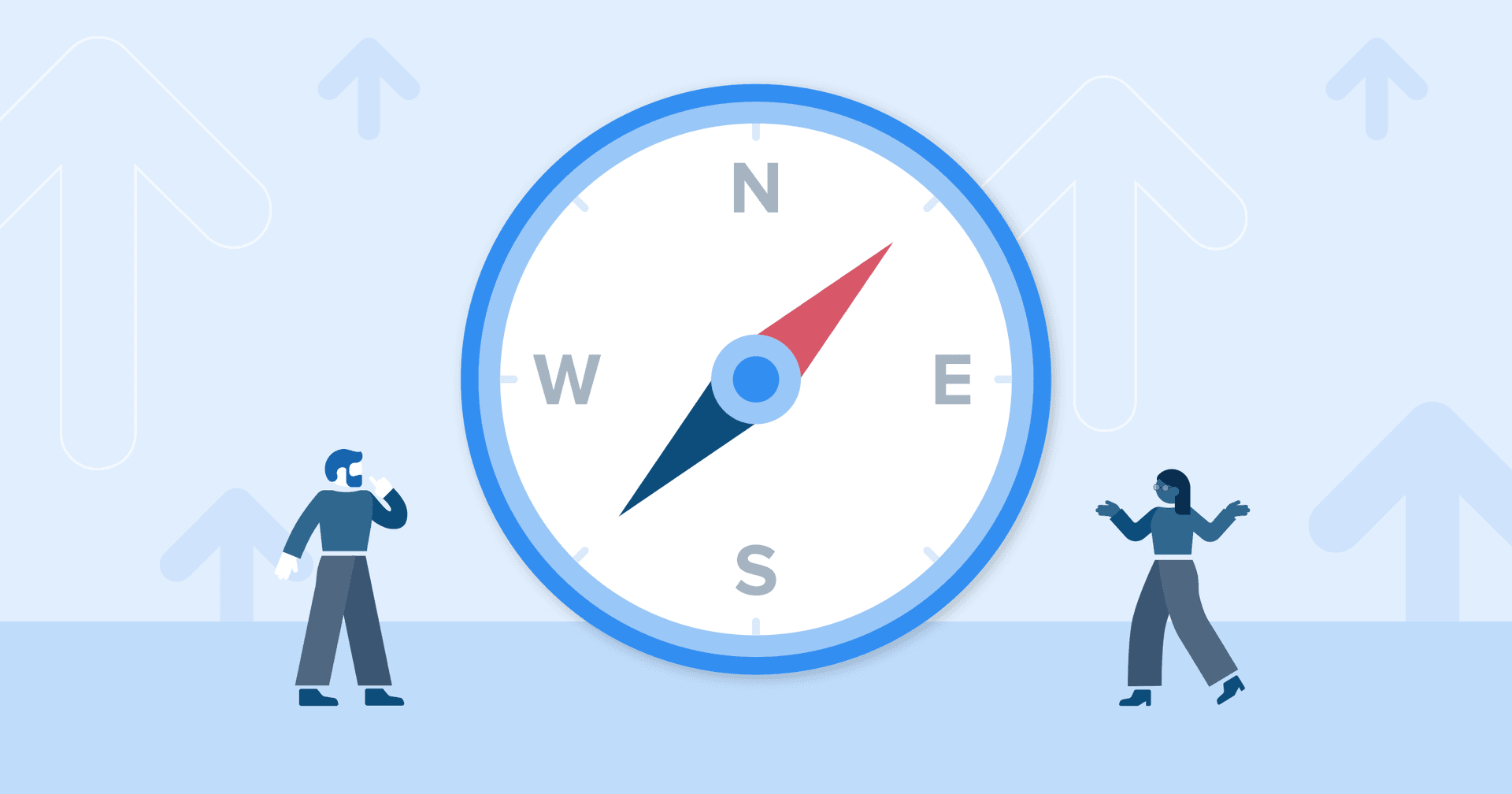 8 Ways Agency Owners Develop Leadership Skills to Navigate Change and Uncertainty Image of agency owners and a compass emphasizing the need to Develop Leadership Skills to Navigate Change and Uncertainty