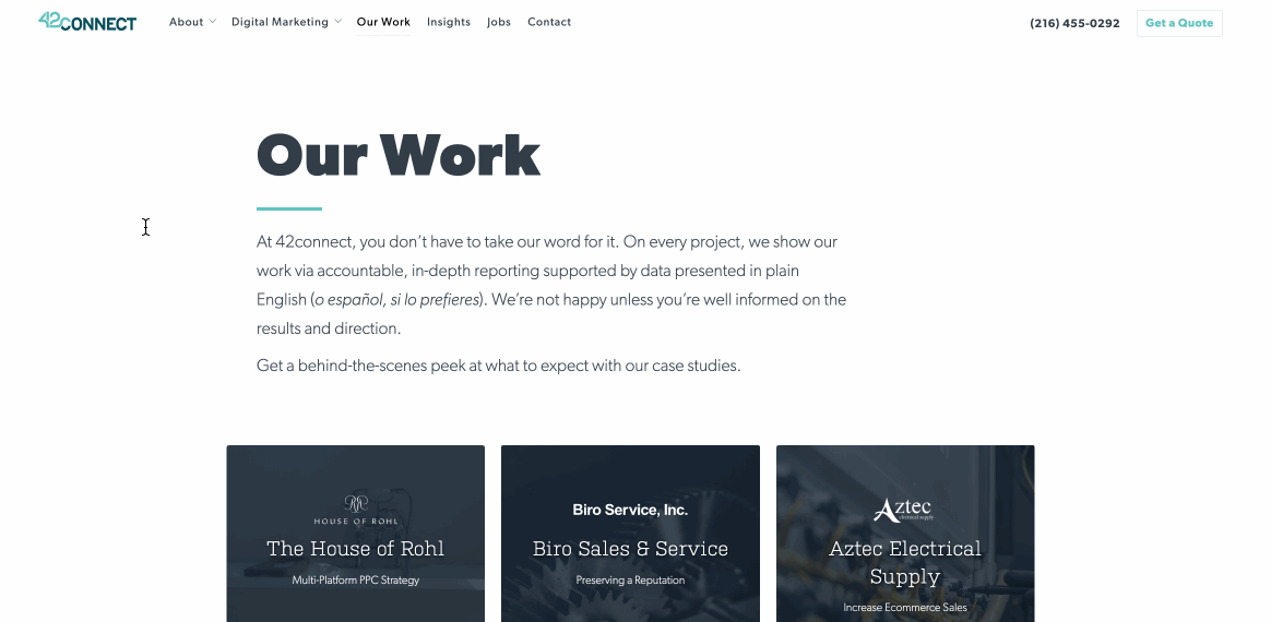 42connect work examples from website