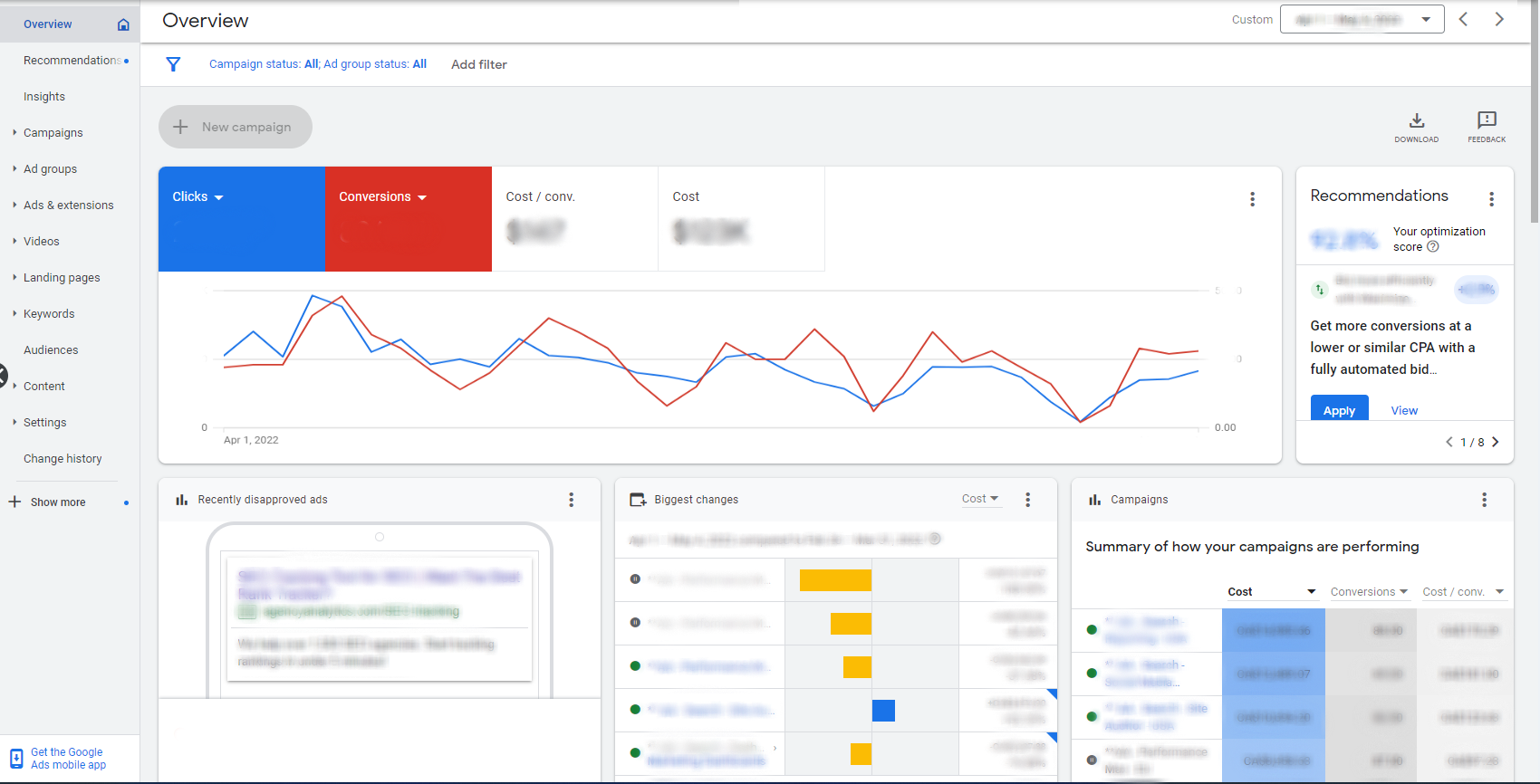 Captura de tela da interface do Google Ads Captura de tela da interface do Google Ads