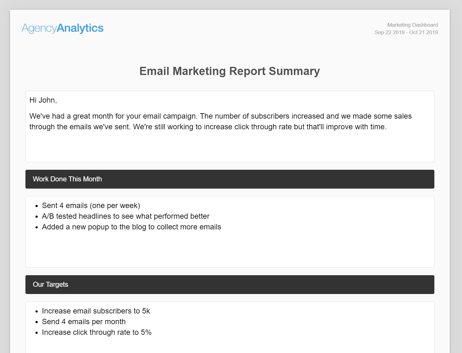 email marketing report summary