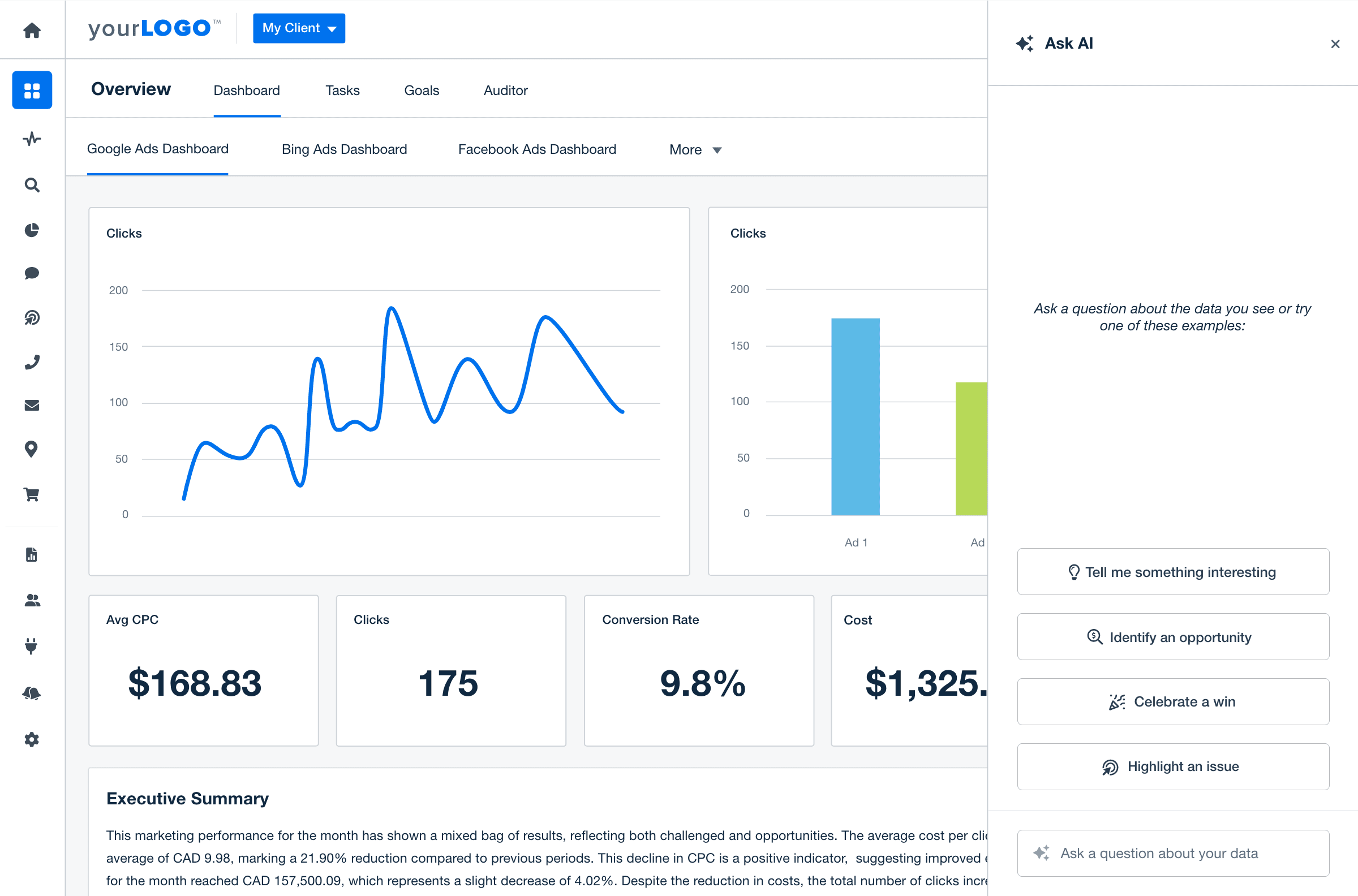 A screenshot of the AgencyAnalytics AI Data Analysis Tool A screenshot of the AgencyAnalytics AI Data Analysis Tool