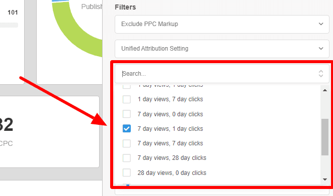 Facebook Ads filter by attribution type