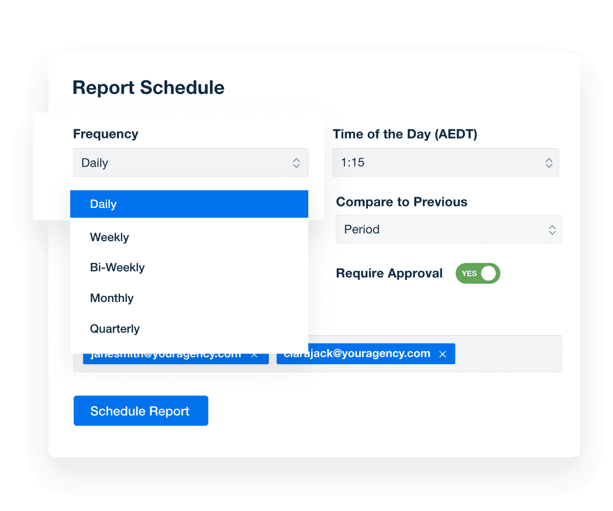 client dashboard and reporting schedule