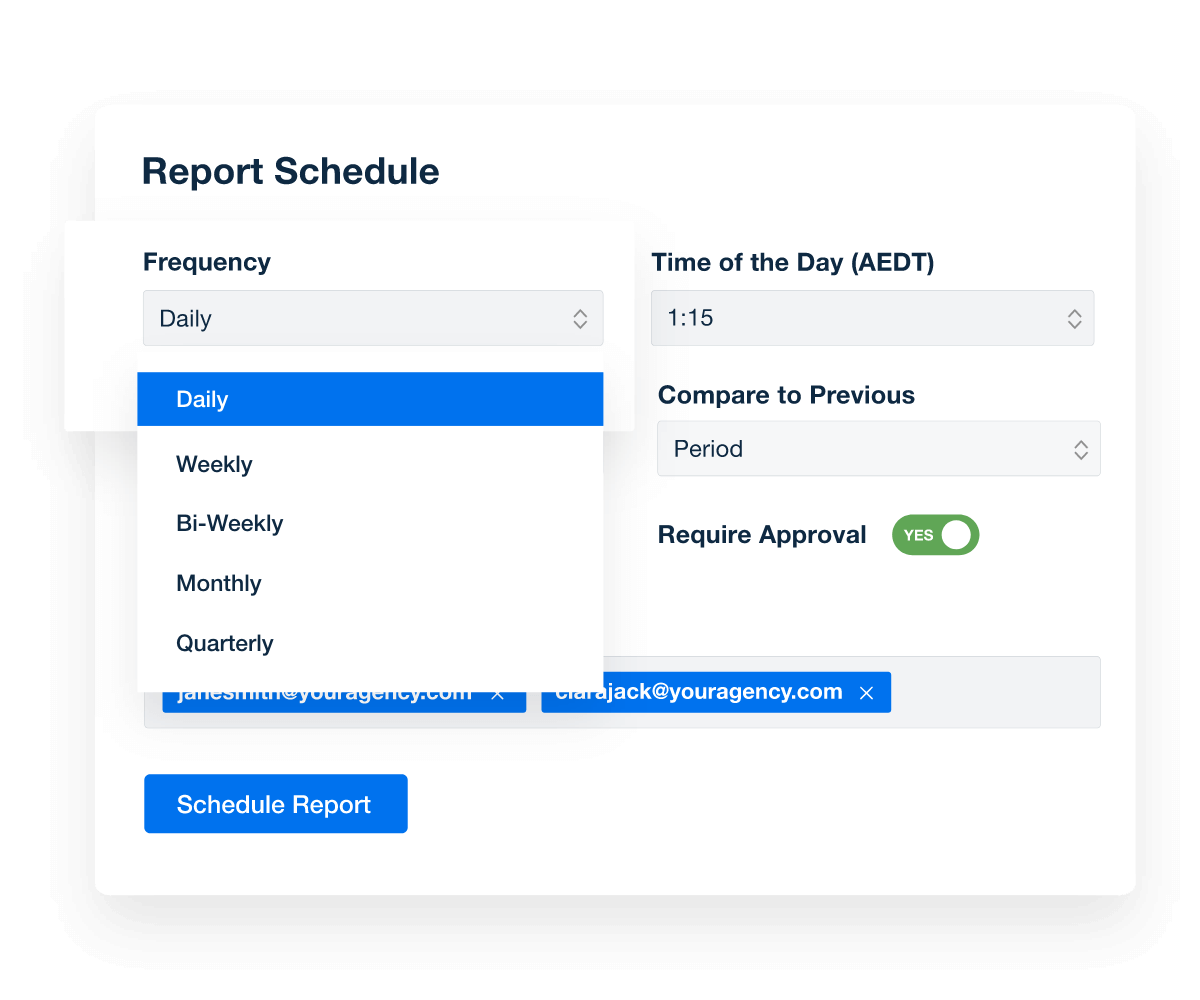 client dashboard and reporting schedule