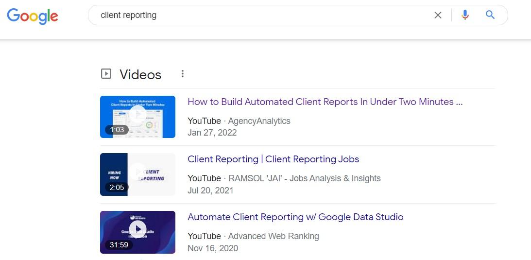 YouTube Video SERP Results Example