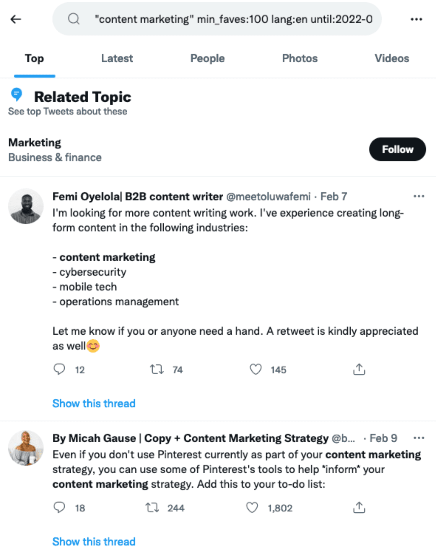 Example of a Twitter advanced search query for social listening Example of a Twitter advanced search query for social listening