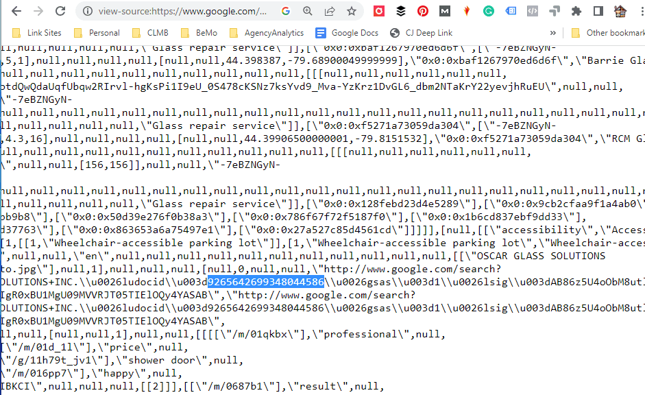 source code string example locating the cid number in gbp