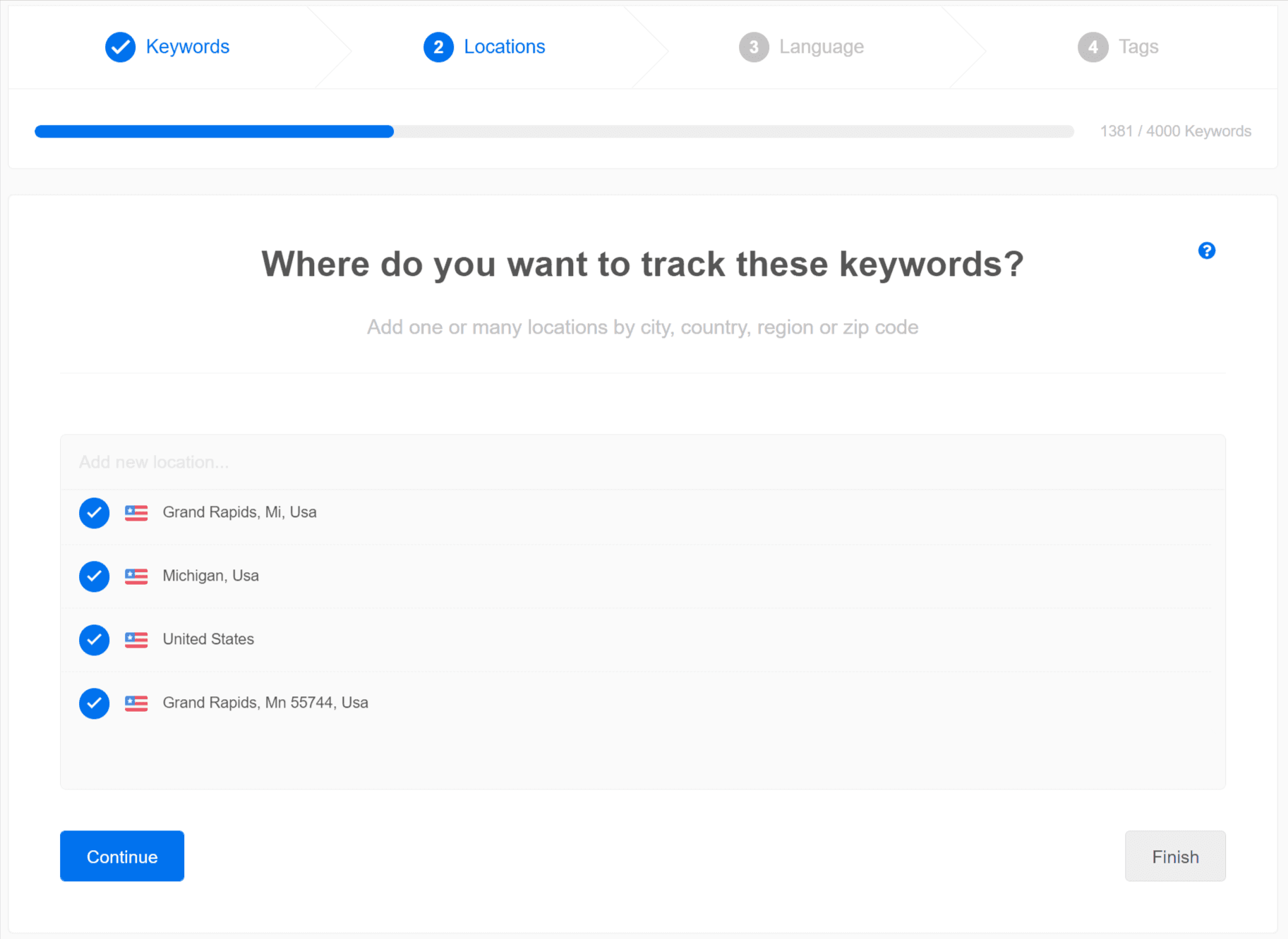 Image showing selecting the location you want to track the keywords