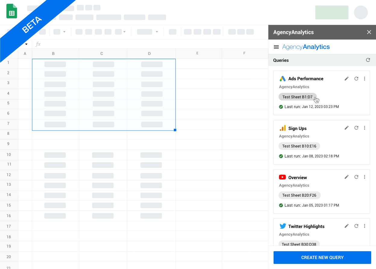 AgencyAnalytics for Google Sheets extension example