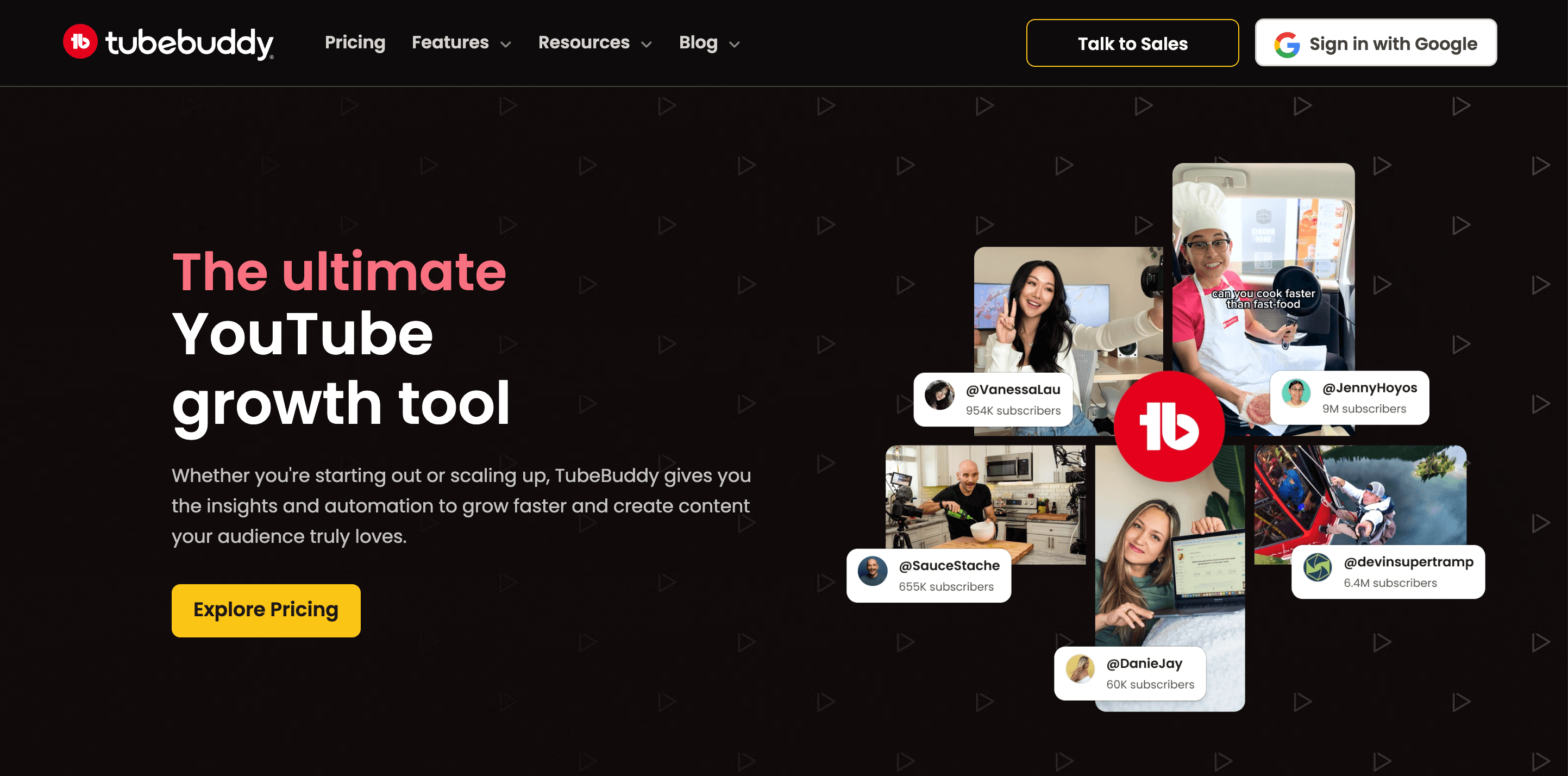 A screenshot of the Tubebuddy homepage. A screenshot of the Tubebuddy homepage.
