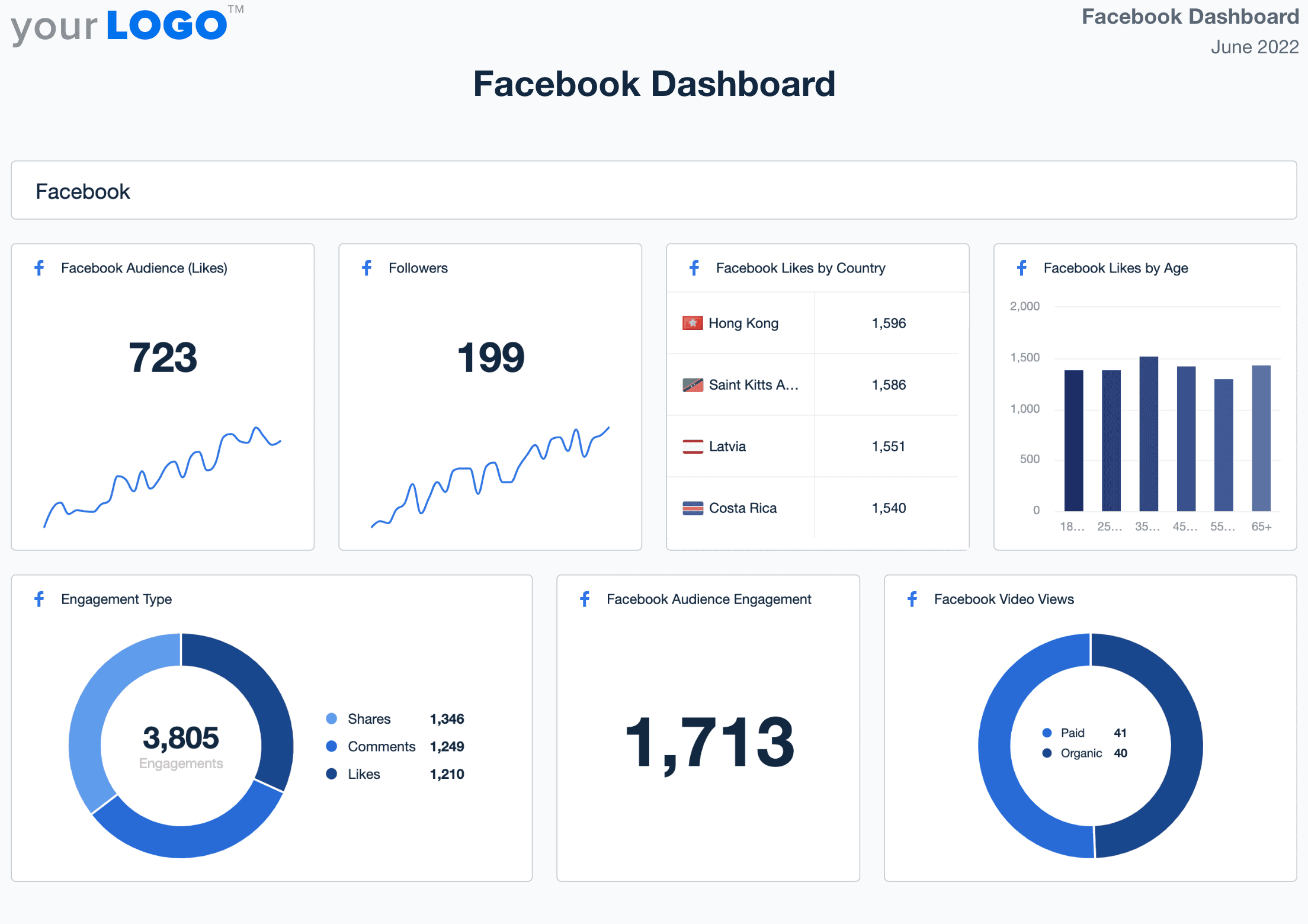 Example of the Facebook dashboard template Example of the Facebook dashboard template