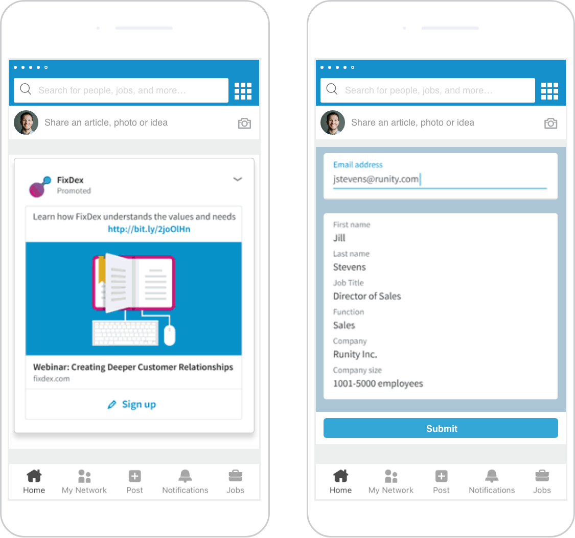 lead gen form example on LinkedIn ads 