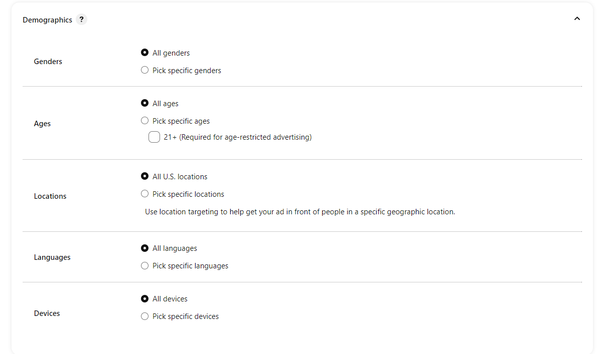 Pinterest Ads - Demographics