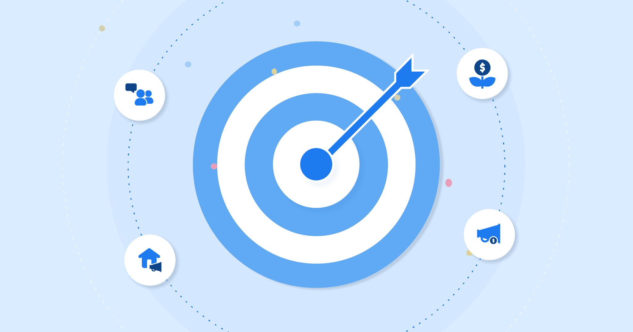 hero image of the paid earned shared and owned (PESO) model with an arrow in the center of a target