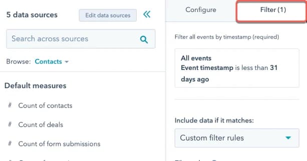 HubSpot Custom Report Builder Filters Example