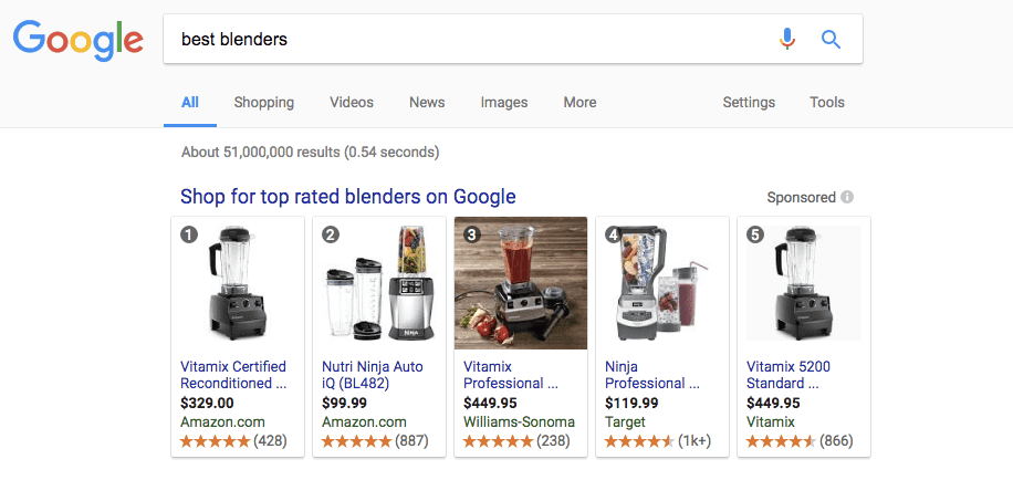 Google search "best blenders"