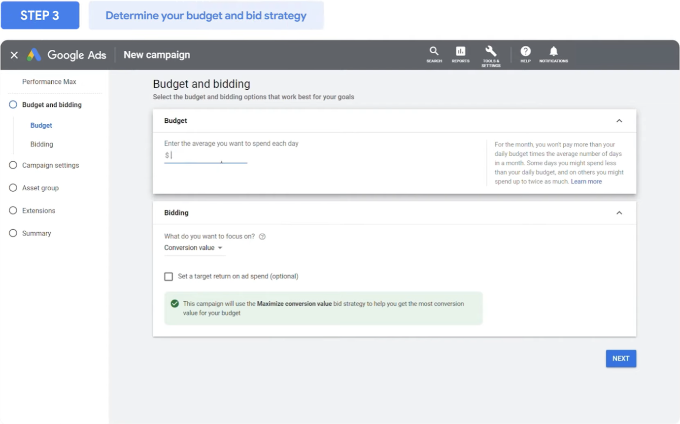 Step 3: Determine Budget and Bid Strategy