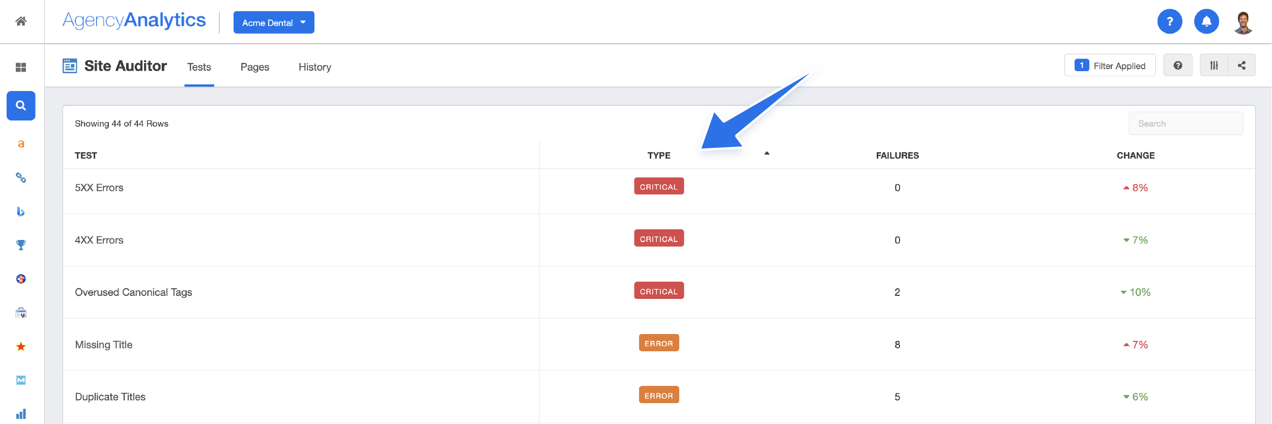 SEO Site Checker Error Report Example