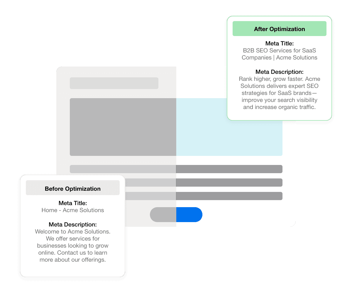An illustration showing information on a marketing agency's on-page SEO strategy An illustration showing information on a marketing agency's on-page SEO strategy