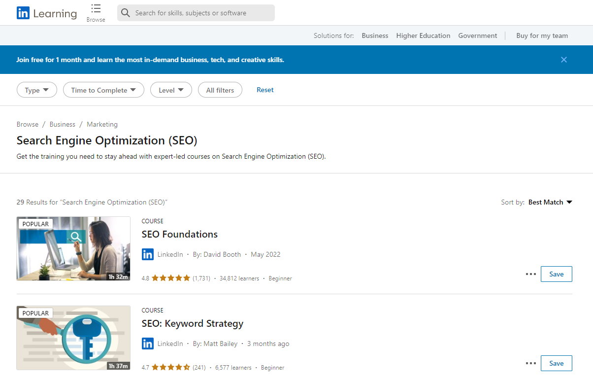 LinkedIn Learning SEO Certification Courses