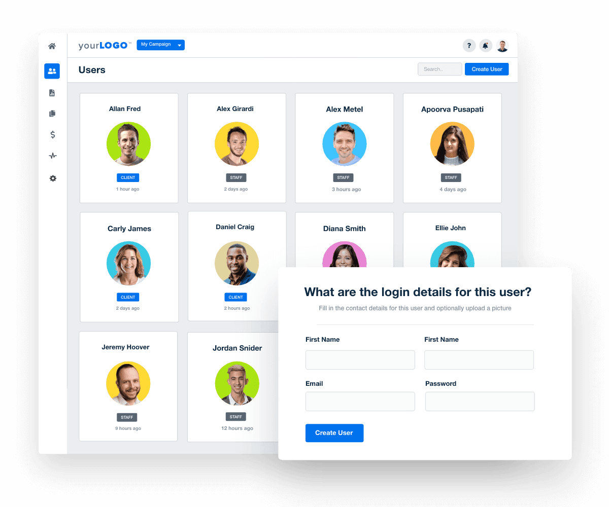 Manage your entire agency with staff and client logins