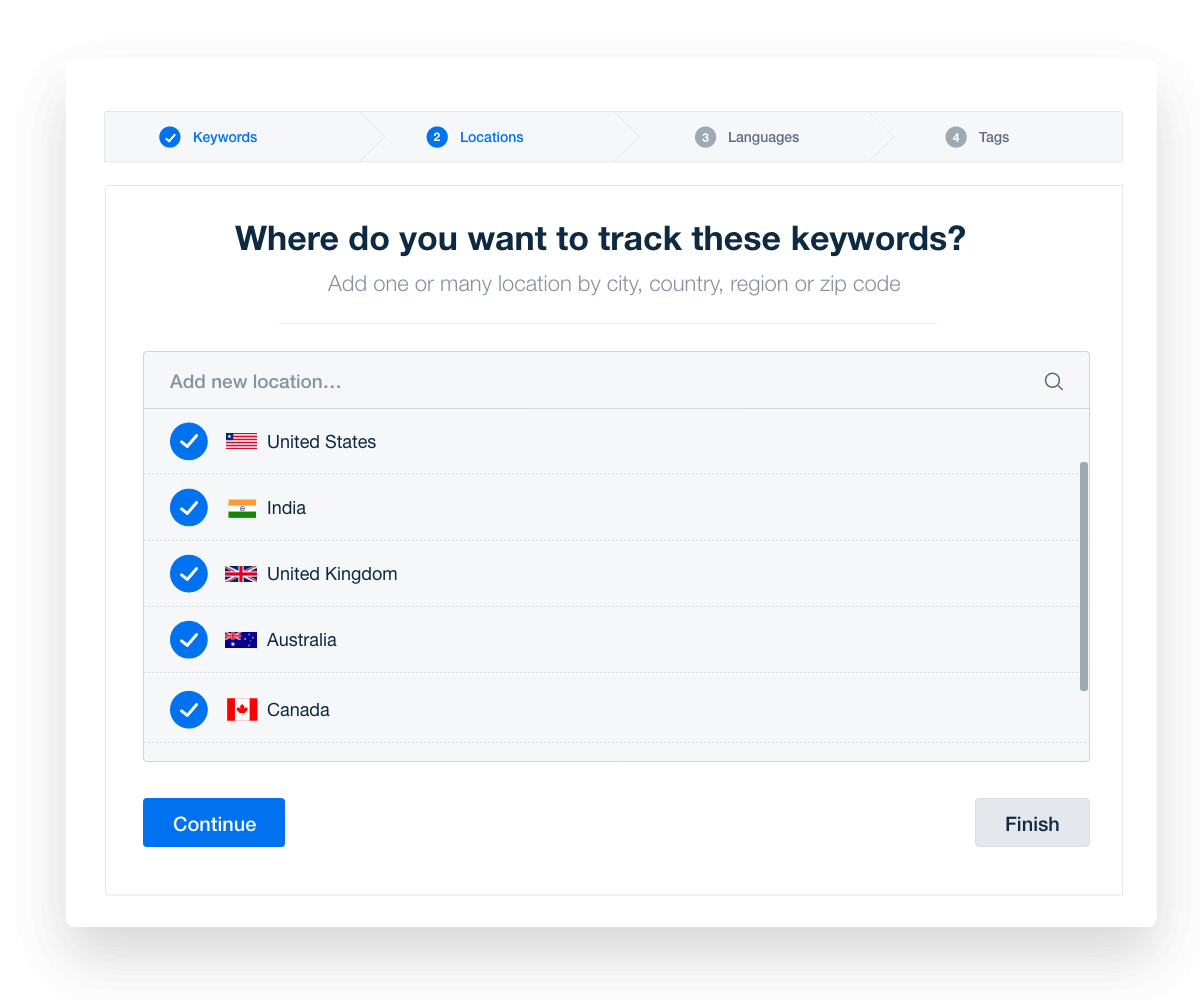 Location settings for Rank Tracking reports