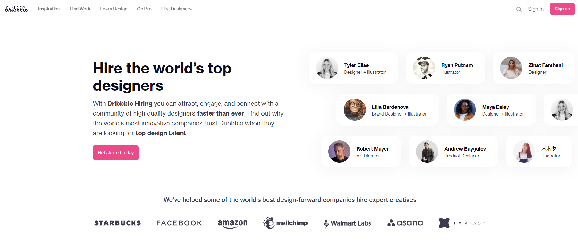 Dribbble Homepage