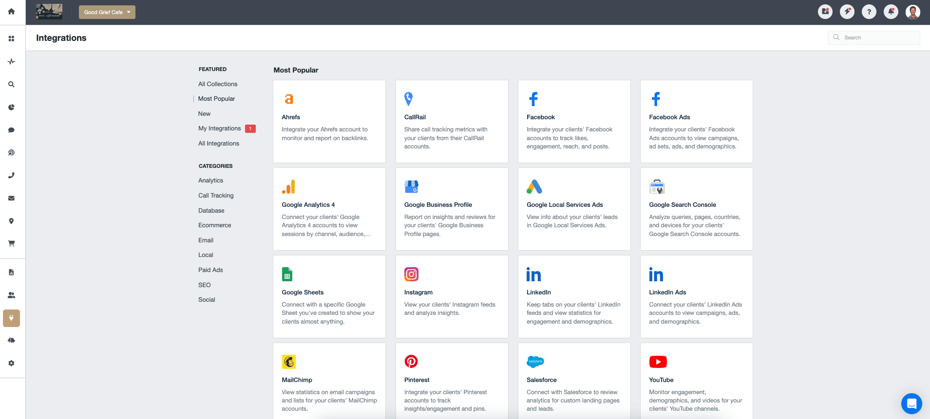 Most Popular Integrations AgencyAnalytics Screenshot Most Popular Integrations AgencyAnalytics Screenshot