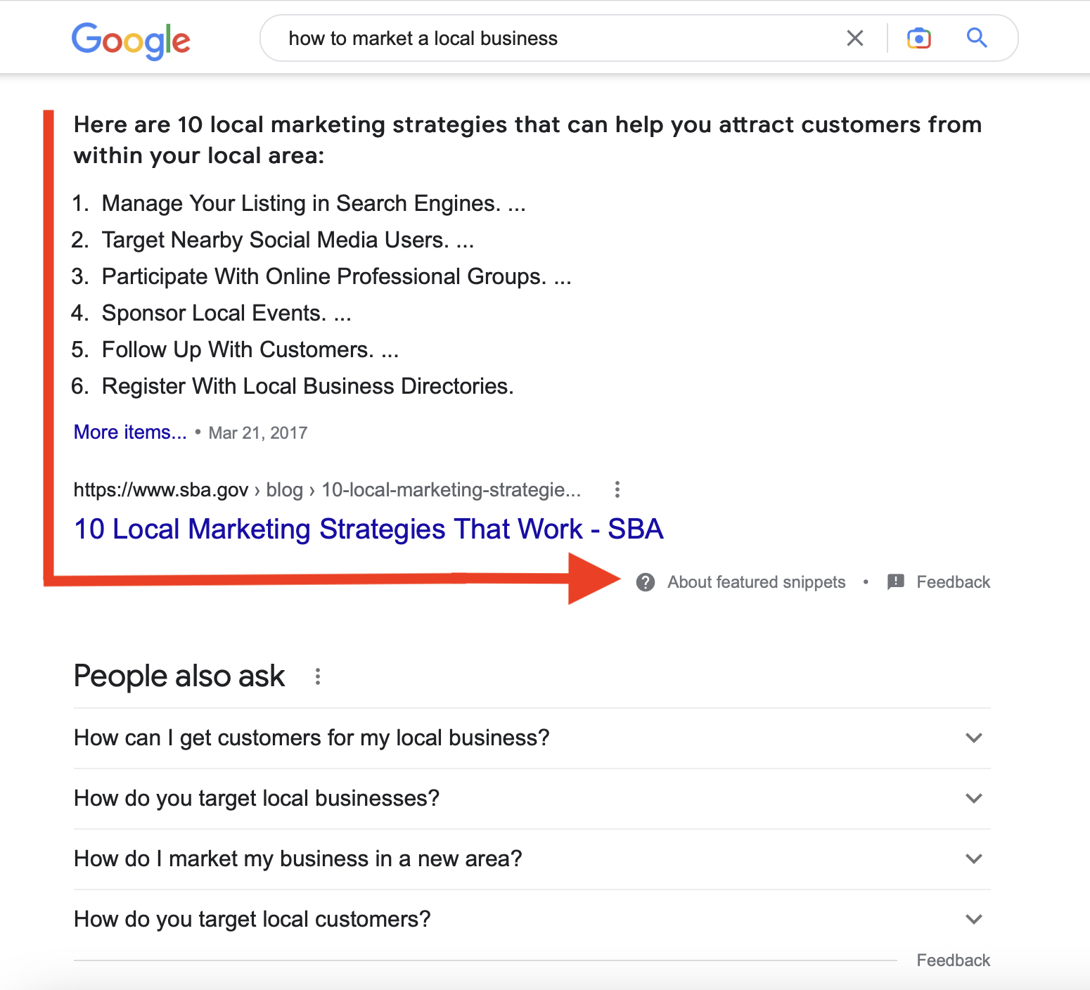 example of a featured snippet on Google 