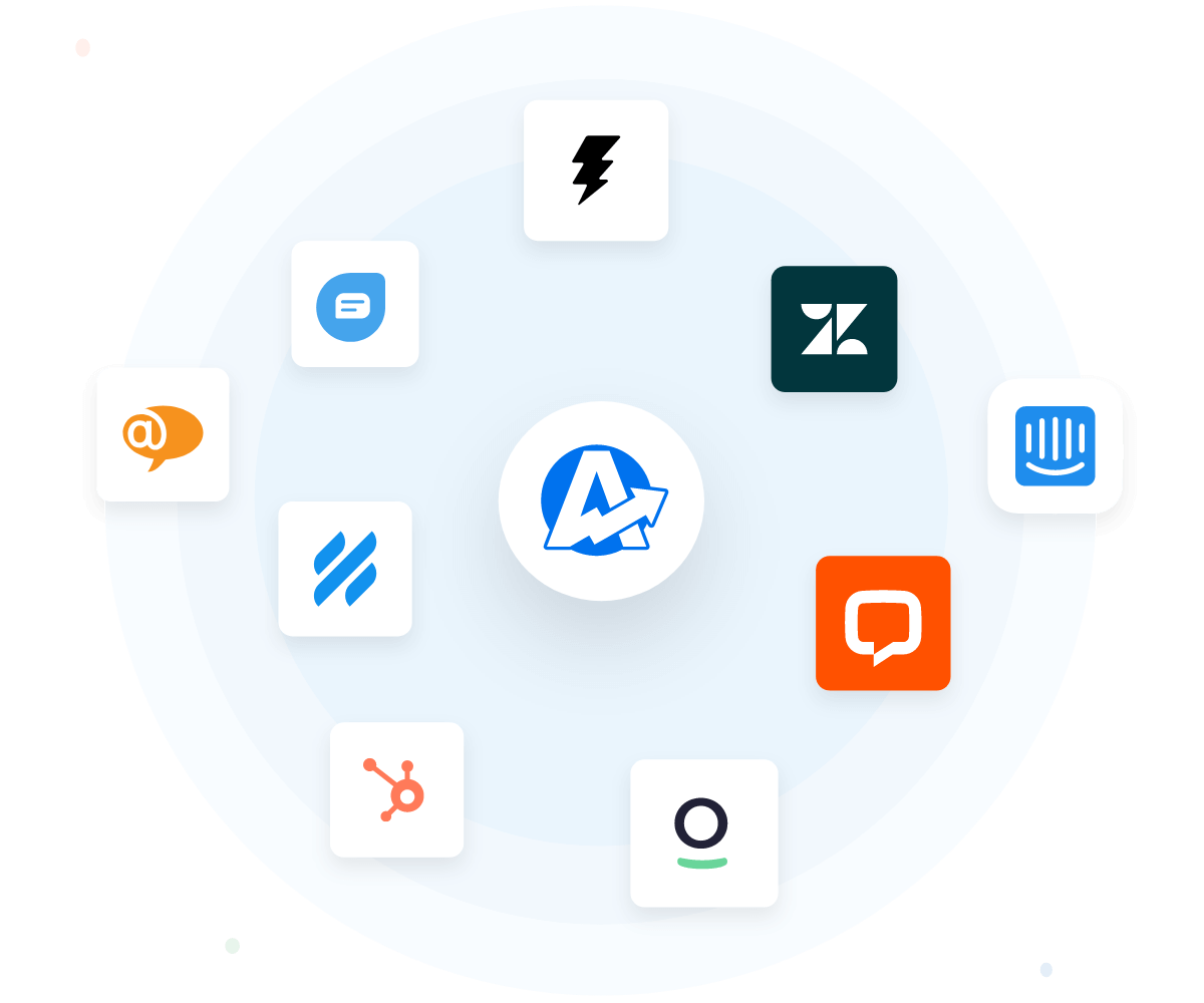 Eine stilisierte Sammlung der von AgencyAnalytics unterstützten Kundenkommunikationstools