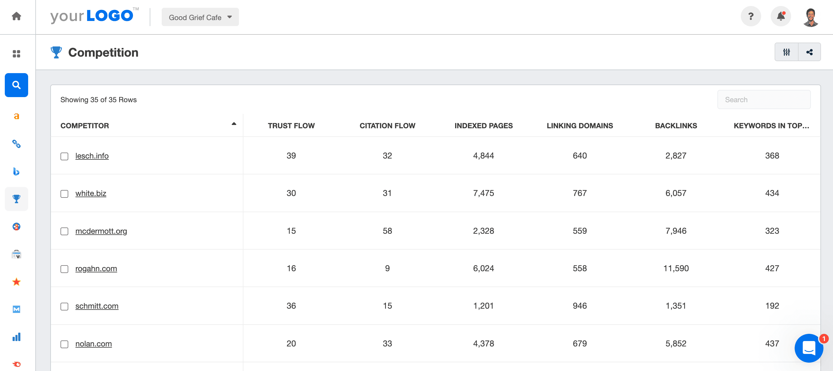 Competitors in AgencyAnalytics Dashboard