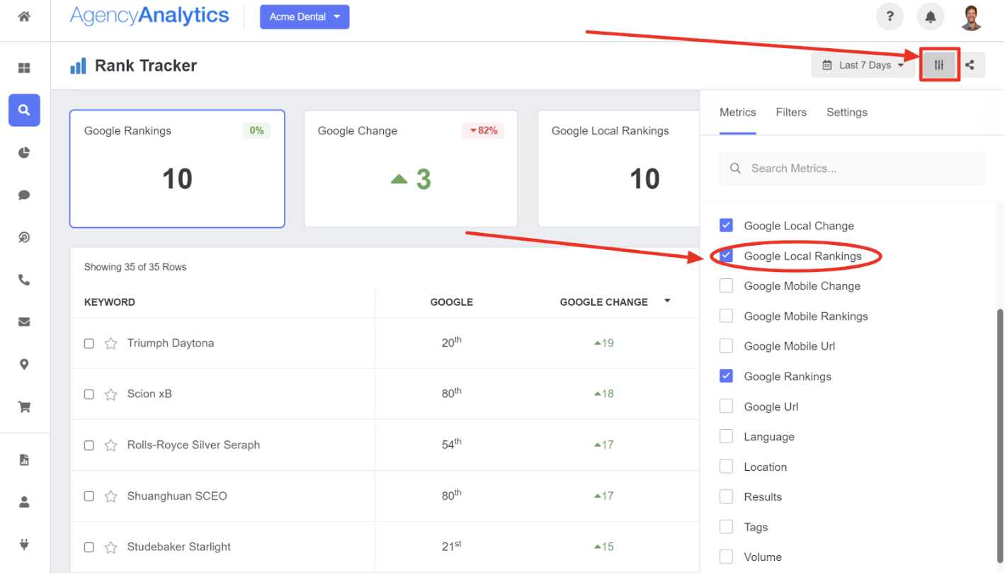 Track Google Local Rankings for Specific Location in AgencyAnalytics