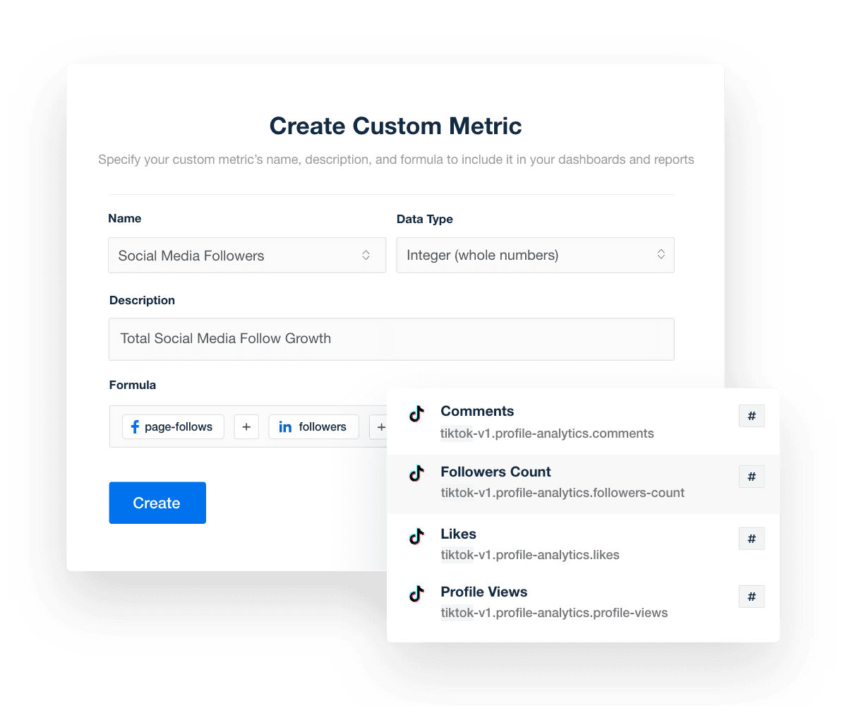 Combine and report on performance metrics across multiple social media platforms.