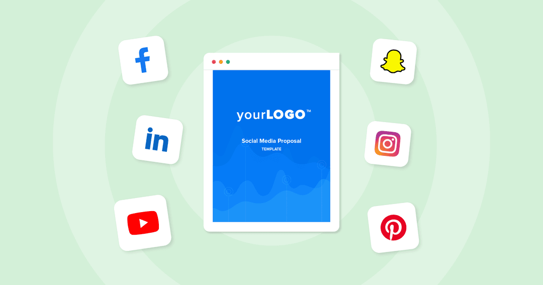 Image of a social media proposal template with logos of popular social media platforms Image of a social media proposal template with logos of popular social media platforms
