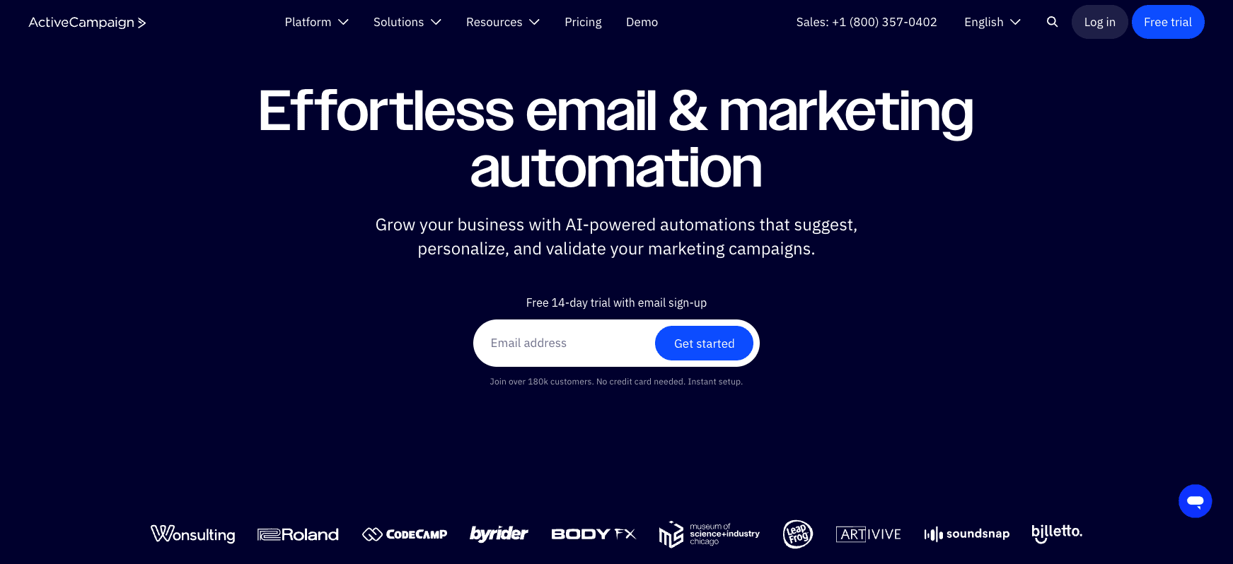 ActiveCampaign homepage screenshot ActiveCampaign homepage screenshot