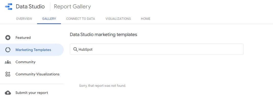 No HubSpot Report Template in Google Data Studio