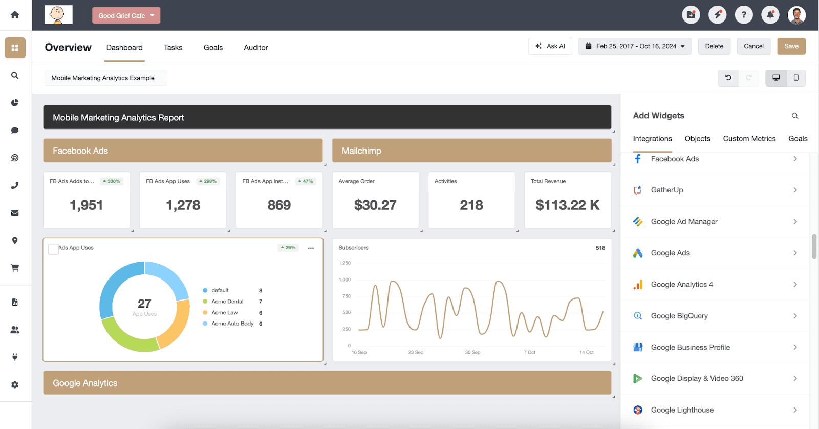 Add integration widgets to blank dashboard Add integration widgets to blank dashboard