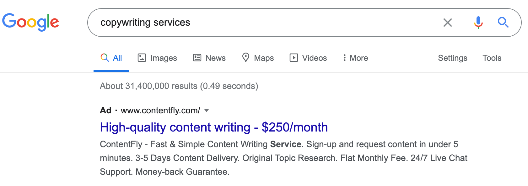Google Ads Copywriting Services Example