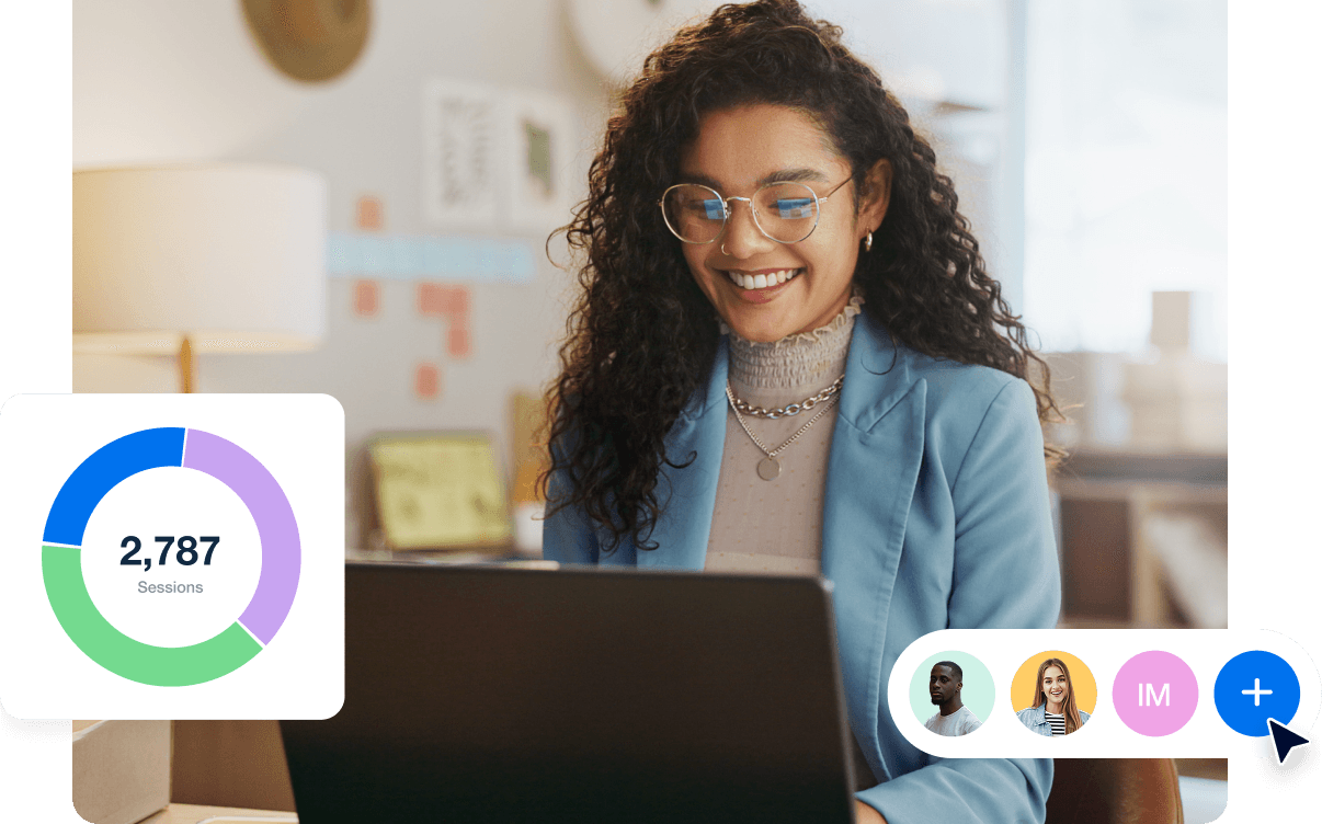 Een afbeelding van een vrouw die social media tools voor marketingbureaus gebruikt