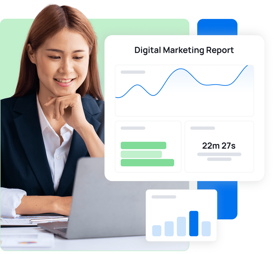 Illustration d’une agence marketing utilisant un logiciel de rapports digitaux